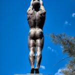 statue, olympics, barcelona, montjuic, sculpture